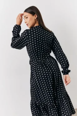 and White Polka Dot Frill Detail Midaxi Dress|In The Style Sale
