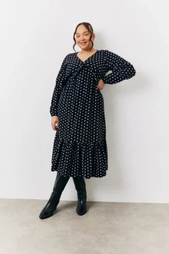 and White Polka Dot Frill Detail Midaxi Dress|In The Style Sale