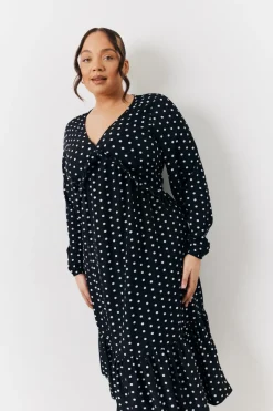 and White Polka Dot Frill Detail Midaxi Dress|In The Style Sale