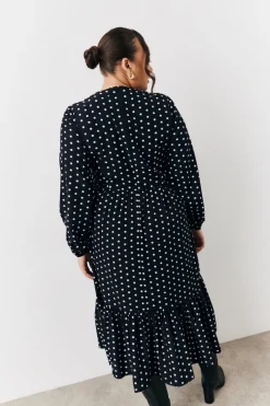 and White Polka Dot Frill Detail Midaxi Dress|In The Style Sale