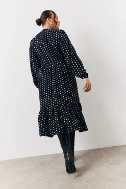 and White Polka Dot Frill Detail Midaxi Dress|In The Style Sale