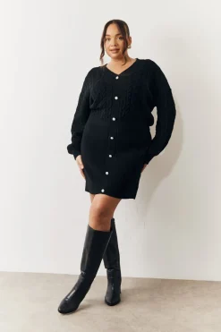 Cable Knitted Diamante Button Mini Dress|In the Style Hot