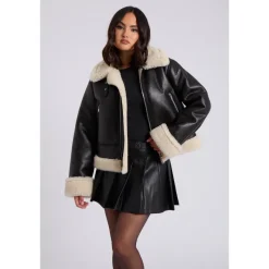 Black Cropped Bonded Jacket|Urban Bliss New
