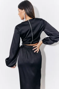 Curved Hem Satin Top|In the Style Clearance