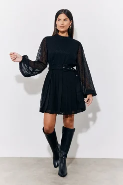 Dobby Belted Pleated Skater Mini Dress|In The Style Hot