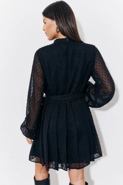 Dobby Belted Pleated Skater Mini Dress|In The Style Hot