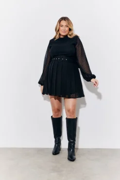Dobby Belted Pleated Skater Mini Dress|In The Style Hot