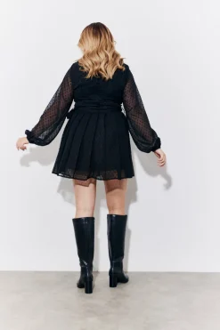 Dobby Belted Pleated Skater Mini Dress|In The Style Hot
