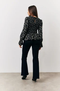 Black Floral Shirred Bust Blouse|In the Style Online