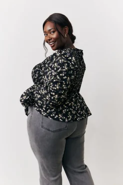 Black Floral Shirred Bust Blouse|In the Style Online