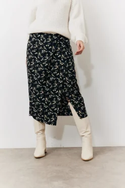 Black Floral Wrap Midi Skirt|In the Style Online