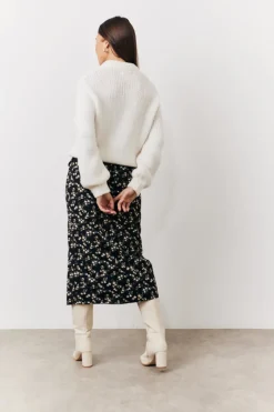 Black Floral Wrap Midi Skirt|In the Style Online