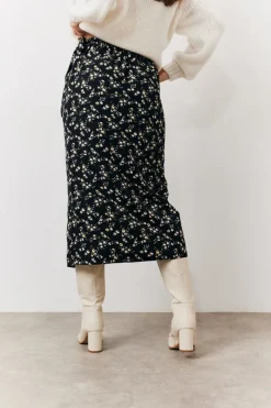 Black Floral Wrap Midi Skirt|In the Style Online