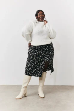 Black Floral Wrap Midi Skirt|In the Style Online