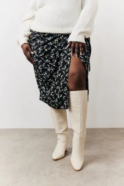 Black Floral Wrap Midi Skirt|In the Style Online