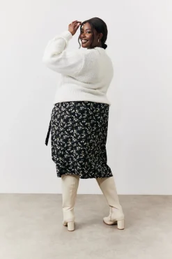 Black Floral Wrap Midi Skirt|In the Style Online