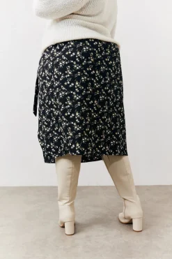 Black Floral Wrap Midi Skirt|In the Style Online