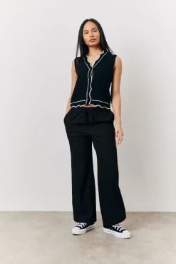 Black Knitted Contrast Scallop Edge Waistcoat|In The Style Hot