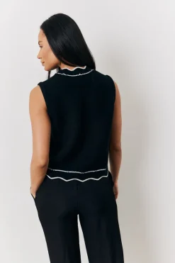 Black Knitted Contrast Scallop Edge Waistcoat|In The Style Hot