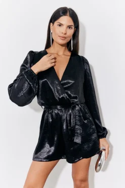 Liquid Satin Belted Detail Playsuit|In the Style Sale