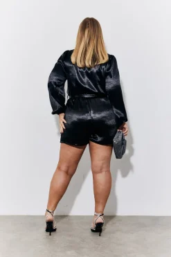 Liquid Satin Belted Detail Playsuit|In the Style Sale