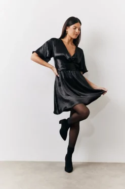 Liquid Satin Wrap Front Detail Mini Dress|In the Style Discount