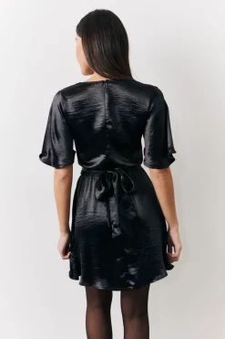 Liquid Satin Wrap Front Detail Mini Dress|In the Style Discount