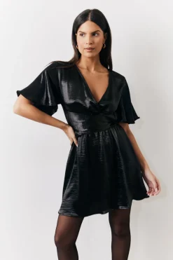 Liquid Satin Wrap Front Detail Mini Dress|In the Style Discount