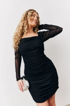 Mesh Ruched Detail Mini Dress|In the Style Best