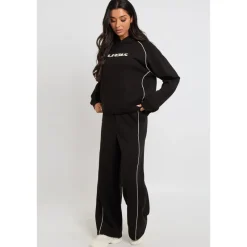 Black Piped Wide Leg Joggers|Urban Bliss Discount