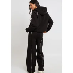 Black Piped Wide Leg Joggers|Urban Bliss Discount