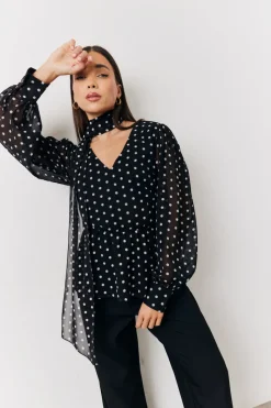 Polka Dot Tie Neck Blouse|In The Style Sale