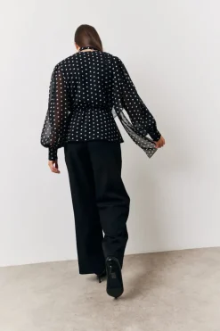 Polka Dot Tie Neck Blouse|In The Style Sale