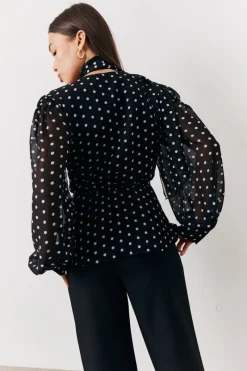 Polka Dot Tie Neck Blouse|In The Style Sale