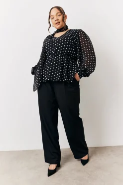 Polka Dot Tie Neck Blouse|In The Style Sale