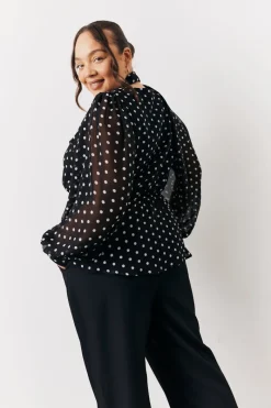 Polka Dot Tie Neck Blouse|In The Style Sale