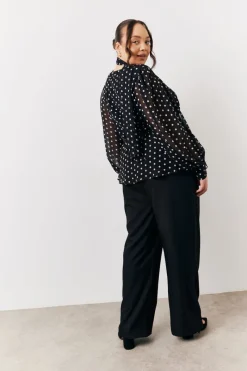 Polka Dot Tie Neck Blouse|In The Style Sale