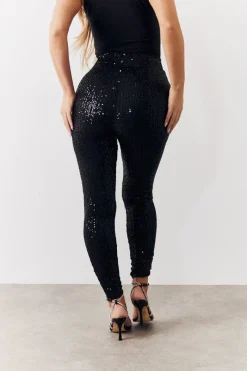 Black Premium Sequin Leggings|In the Style Hot