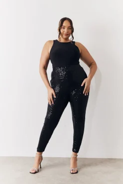 Black Premium Sequin Leggings|In the Style Hot