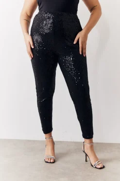 Black Premium Sequin Leggings|In the Style Hot