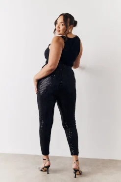 Black Premium Sequin Leggings|In the Style Hot