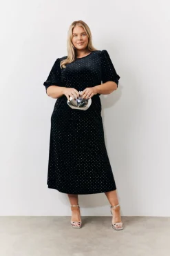 Puff Sleeve Studded Velour Midi Dress|In the Style Sale