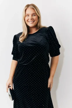 Puff Sleeve Studded Velour Midi Dress|In the Style Sale
