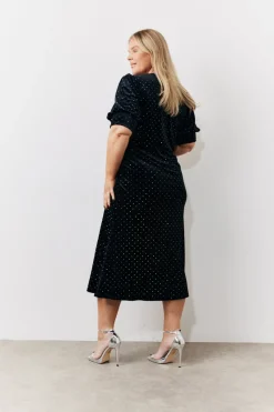 Puff Sleeve Studded Velour Midi Dress|In the Style Sale