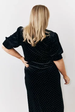 Puff Sleeve Studded Velour Midi Dress|In the Style Sale