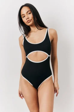 Ribbed Contrast Binding Cut Out Swimsuit|Fits Hot