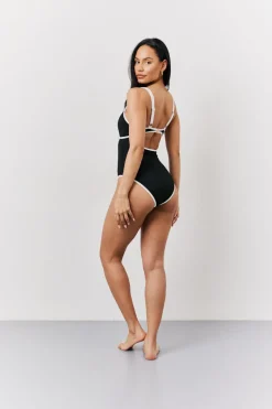 Ribbed Contrast Binding Cut Out Swimsuit|Fits Hot