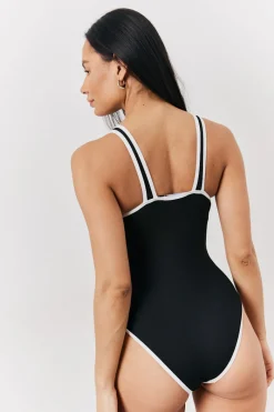 Ribbed Racer Neck Swimsuit|Fits New