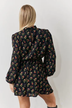 Rose Print High Neck Mini Dress|In the Style Discount