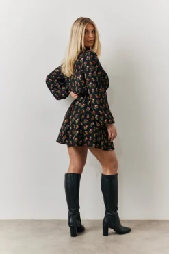 Rose Print High Neck Mini Dress|In the Style Discount